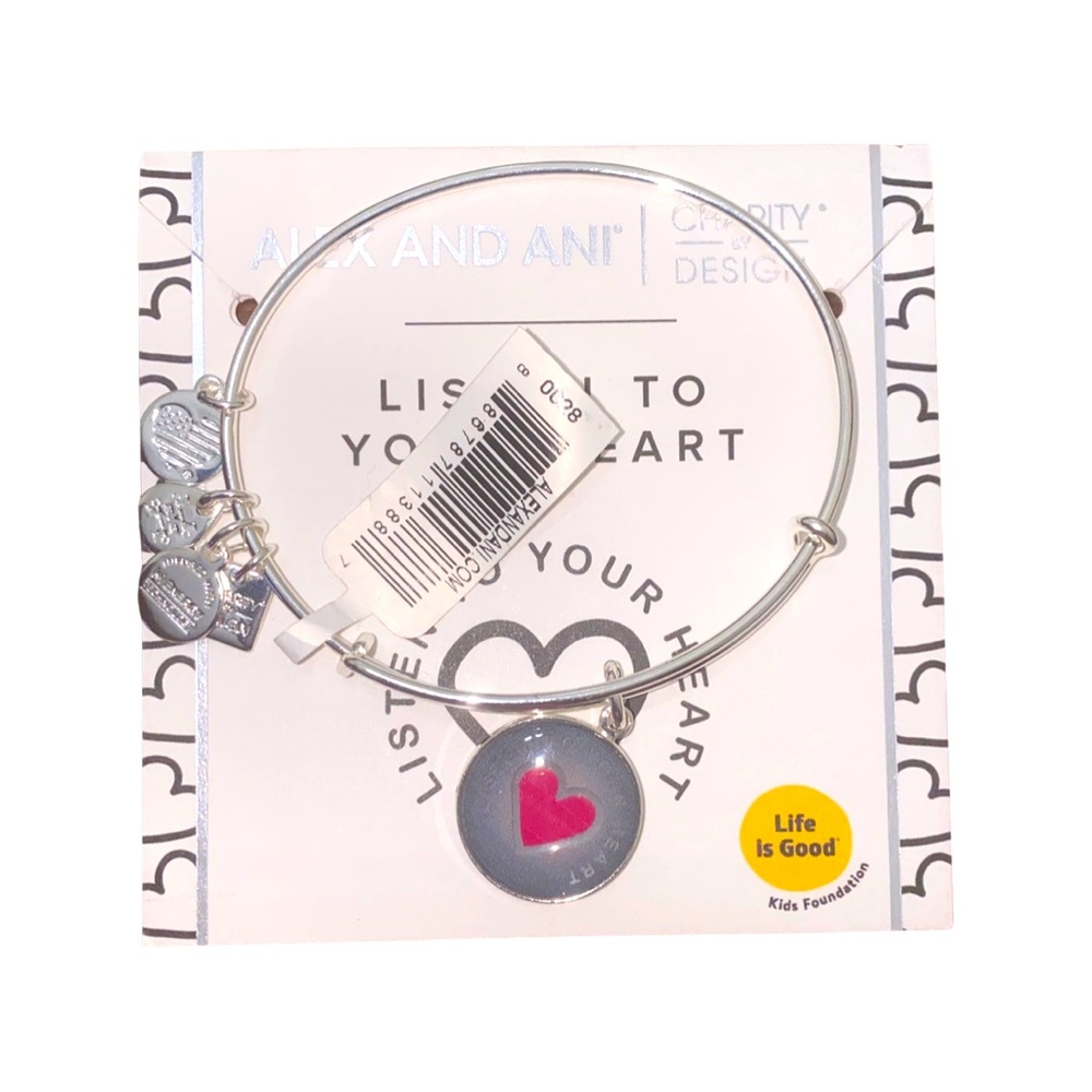 NWT, never worn. Alex and Ani Bracelet. “Life is Good” Listen To Your Heart.